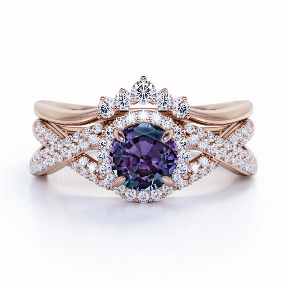 Artistic Memento Crown 2 Ct Round Lab Alexandrite Infinity Bridal Set