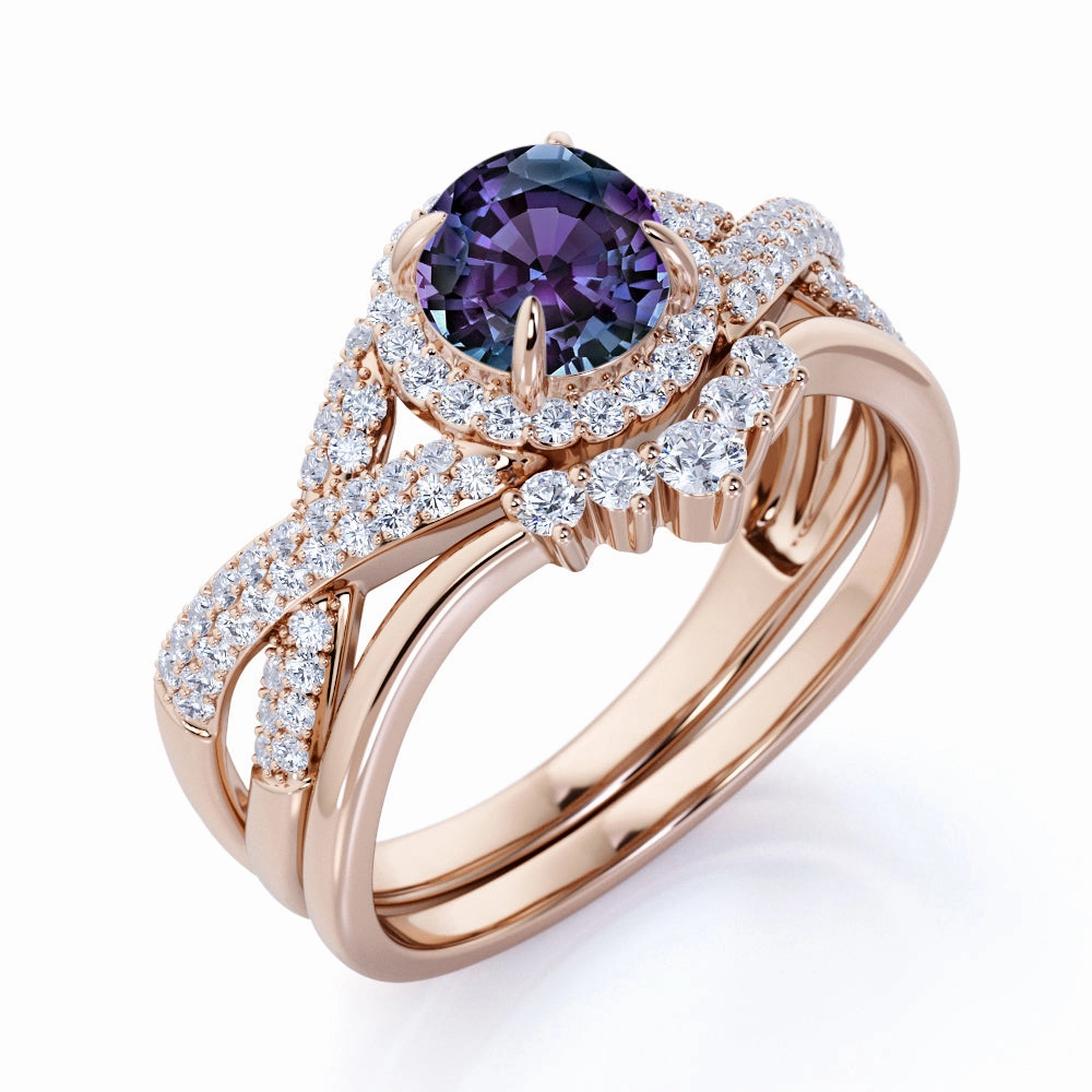 Chic Favorite Glamorous Article Crown 2 Ct Round Lab Alexandrite Infinity Bridal Set
