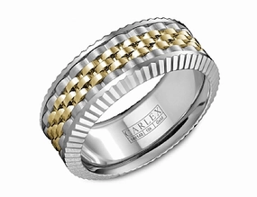Carlex Textured 8.5mm Wedding Ring in 18K White/Yellow Gold Romantic Gift Shiny Gem