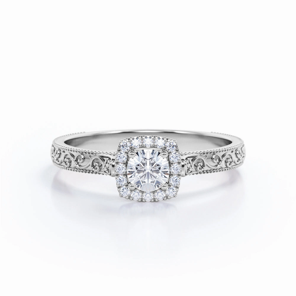 Chic Work 0.50 Ct Round Cut Diamond Art Deco Engagement Ring