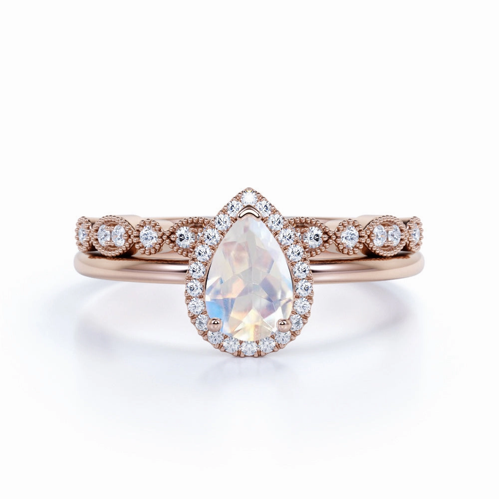 1.5 ct Pear Rainbow Moonstone Infinity Wedding Set Functional Appearance