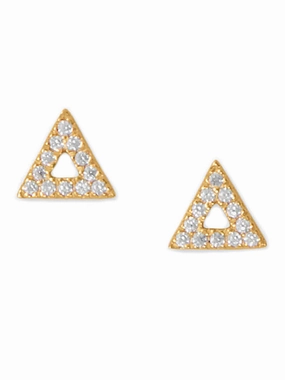 Triangle Stud Earrings Gold-plated Silver and Cubic Zirconia Big Trinket Luxurious Essential
