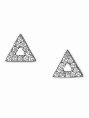 Sparkling Embellishment Lightweight Finish Triangle Stud Earrings Rhodium-plated Silver Cubic Zirconia