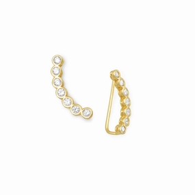 Ear Climber Earrings Graduated Cubic Zirconia Gold-plated on Sterling Silver Petite Piece