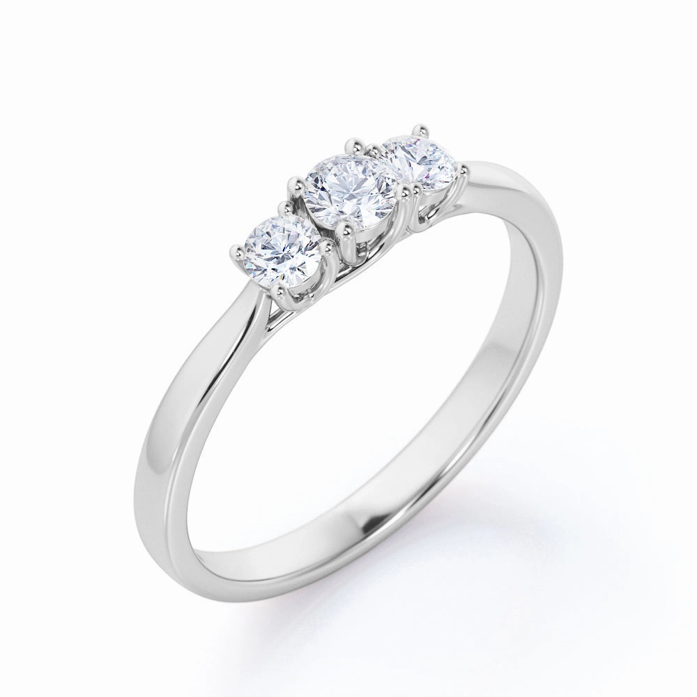 Trilogy 0.50 Ct Round Cut Diamond Engagement Ring Signature Vibe Graceful Texture