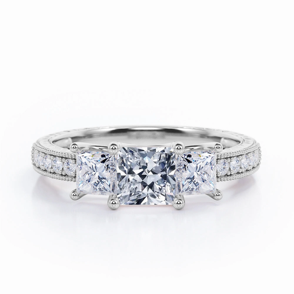 Refined Look Trilogy 1.25 Carat Princess Cut Moissanite Milgrain Engagement Ring