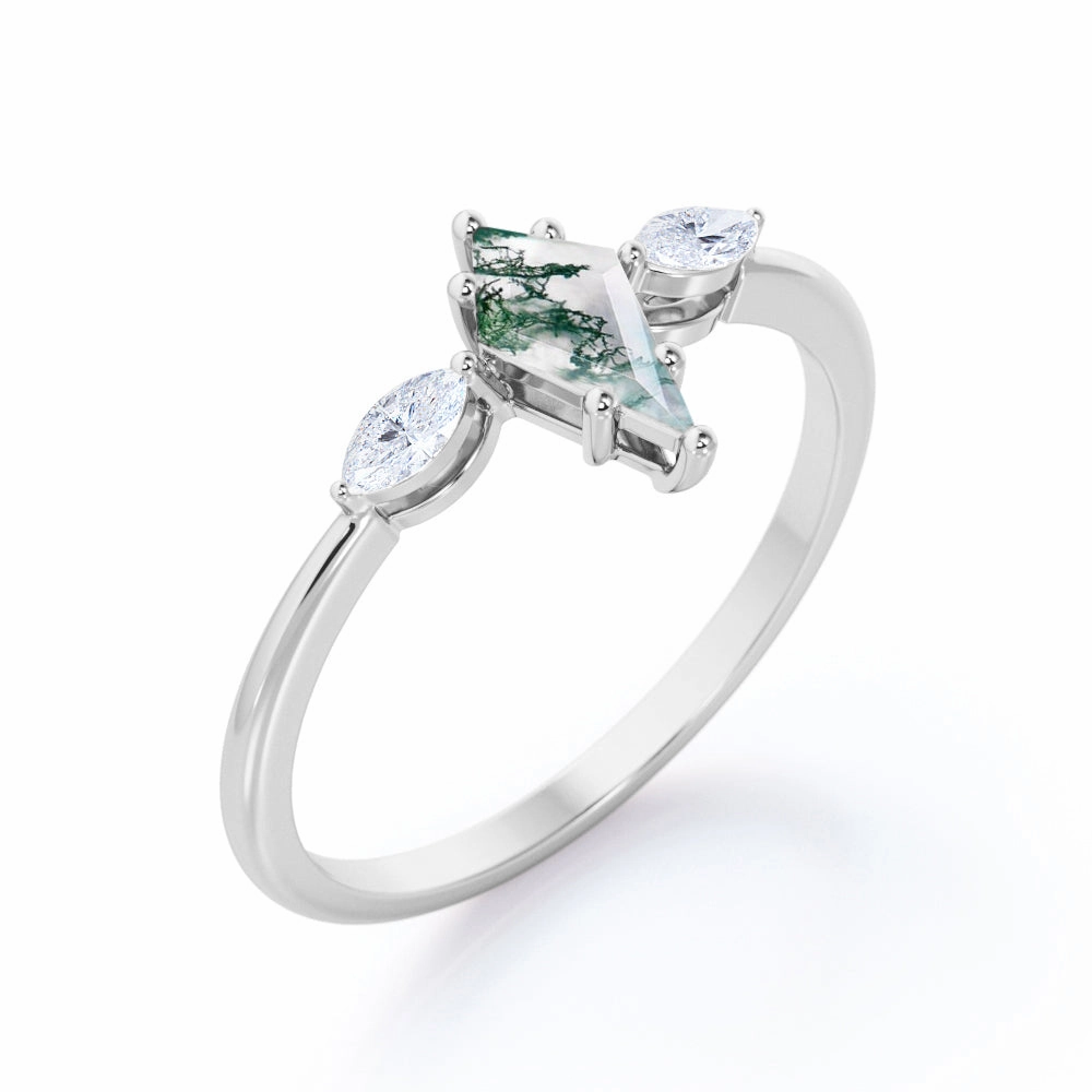 Trilogy 1 Carat Kite Moss Agate Engagement Ring Ornate Mark