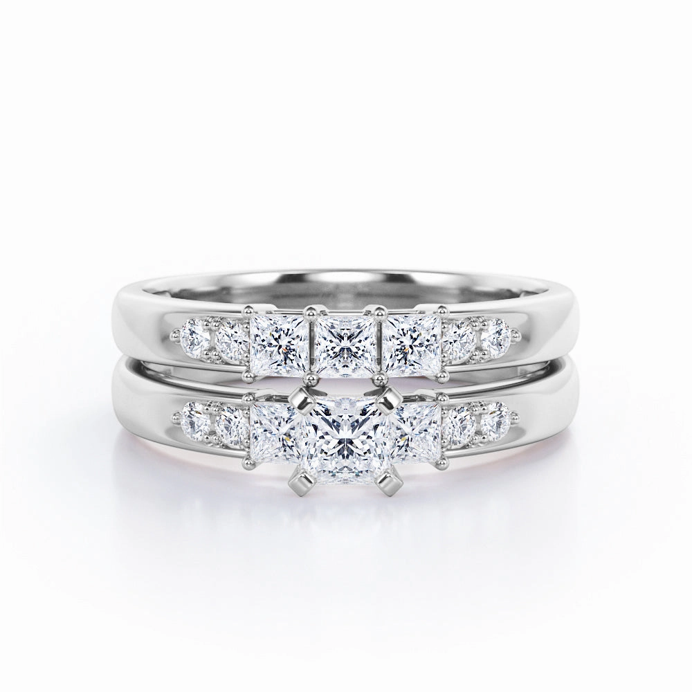 Sophisticated Design Trilogy 1 Ct Princess Cut Diamond Bridal Set