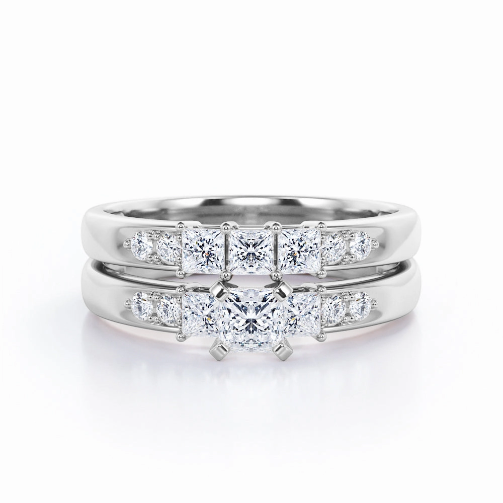 Luxury Expression Trilogy 1 Ct Princess Cut Diamond Bridal Set