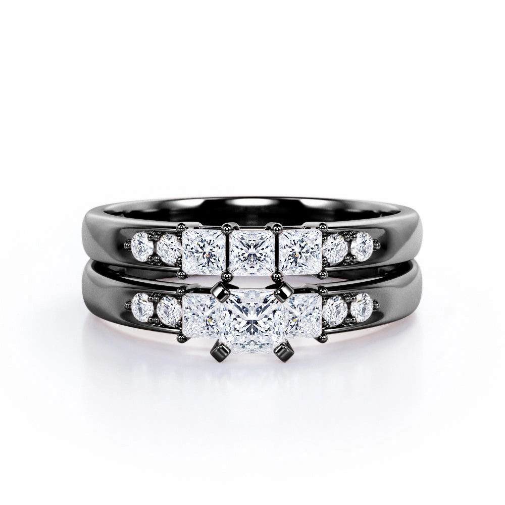 Fun Accent Professional Cleaning Trilogy 1 Ct Princess Cut Diamond Bridal Set