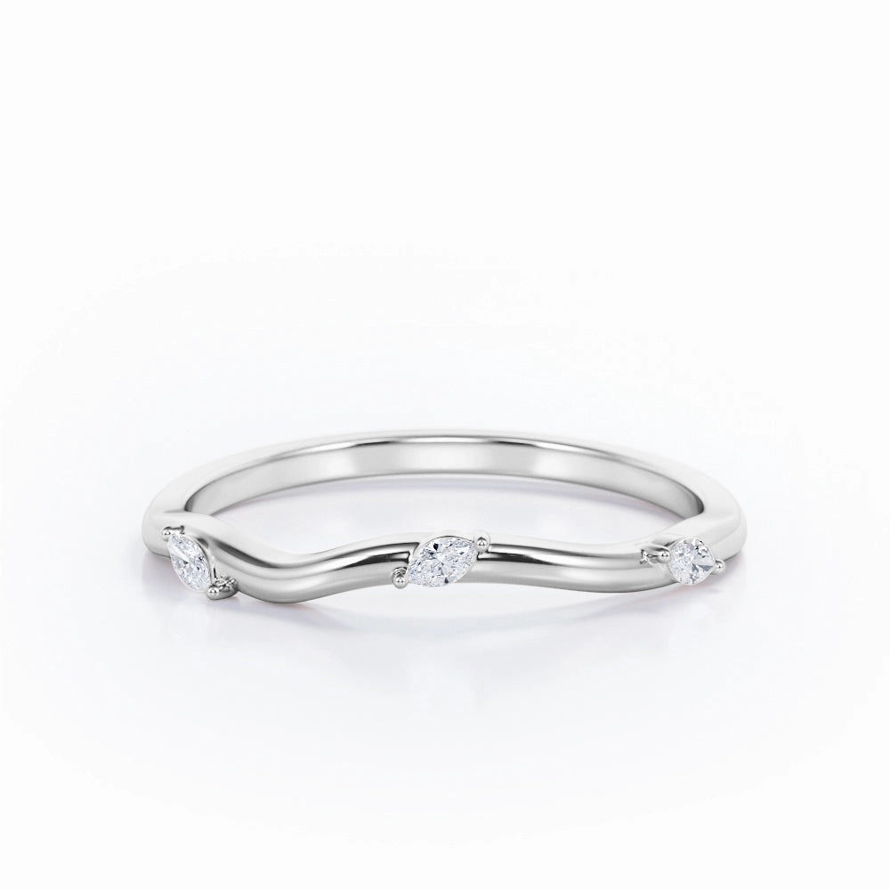 Lustrous Accent Trilogy - 0.05 TCW Marquise Cut - Curved Wedding Band