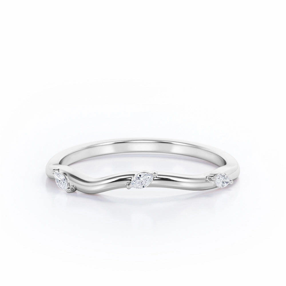 Trilogy - 0.05 TCW Marquise Cut - Curved Wedding Band All Size Fit