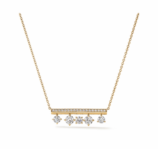 Hearts On Fire 18K Yellow Gold Round Barre Floating Diamond Pave Necklace (1.38ctw) Glossy Finish Distinctive Jewelry