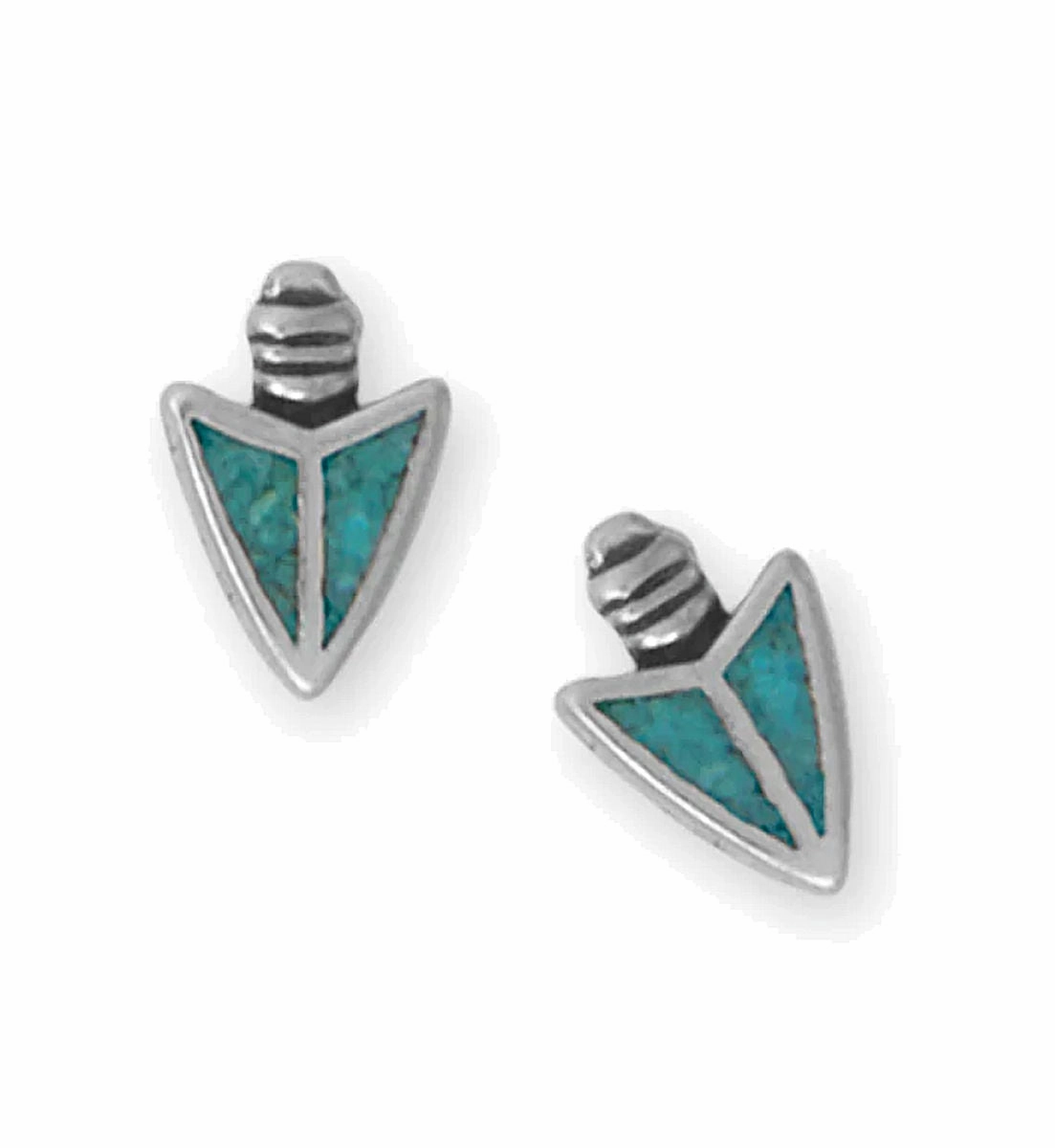 Turquoise Chip Inlay Arrowhead Stud Earrings Sterling Silver - Made in the USA Striking Embellishment Adorable Embellishment