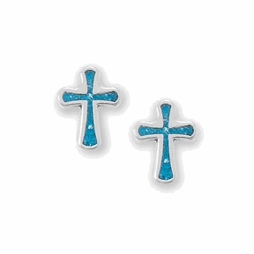 Turquoise Chip Inlay Cross Stud Earrings Sterling Silver Fashionable Adornment