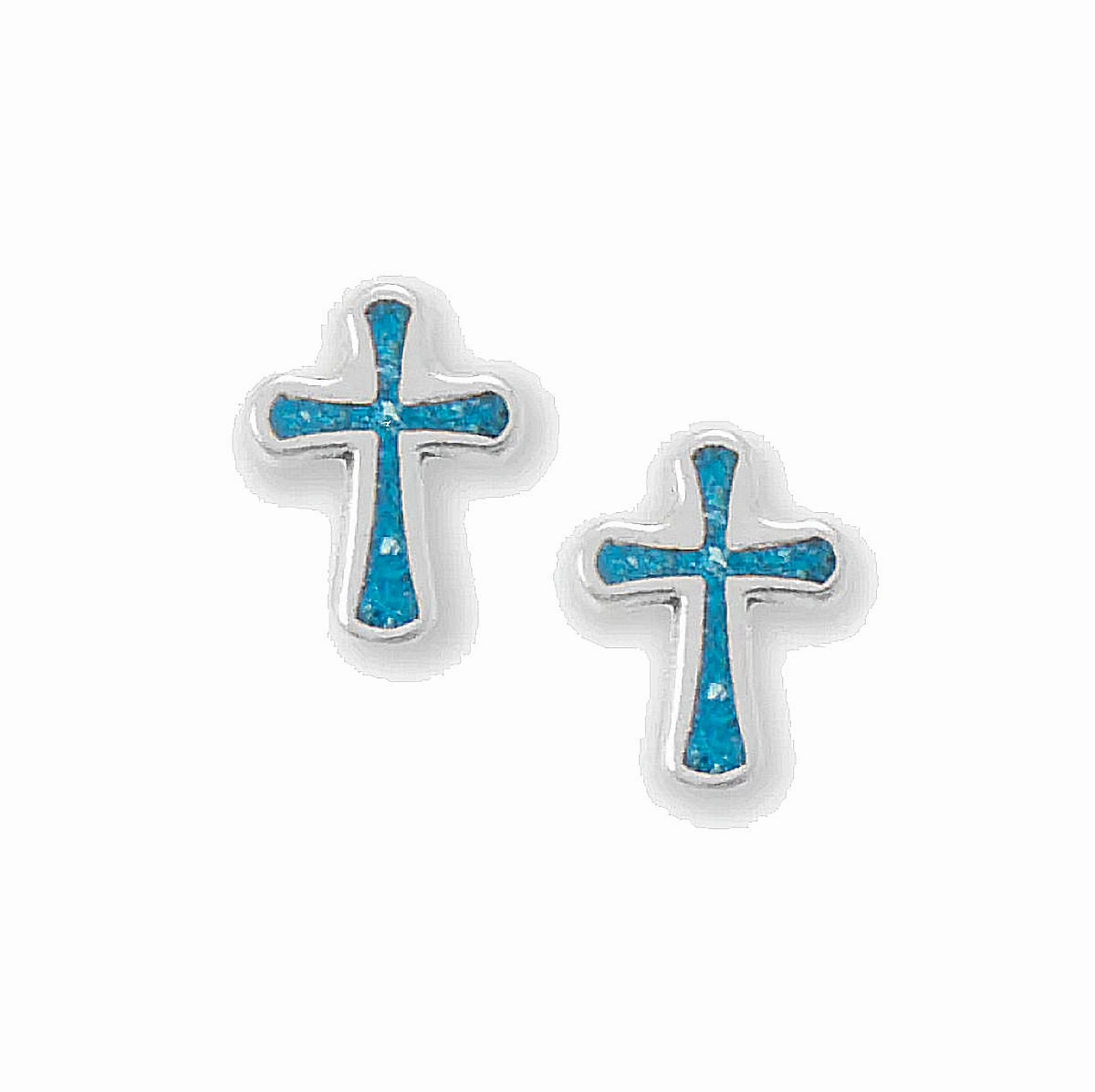 Turquoise Chip Inlay Cross Stud Earrings Sterling Silver Fashionable Adornment