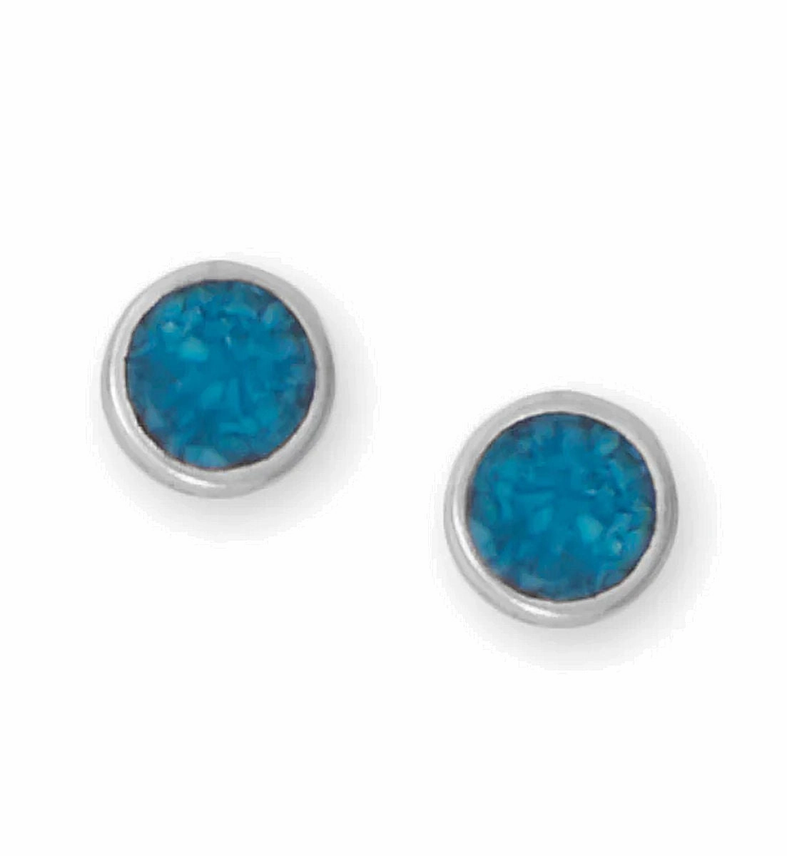 Turquoise Chip Inlay Round 5.5mm Stud Earrings Sterling Silver - Made in the USA Chic Ornament