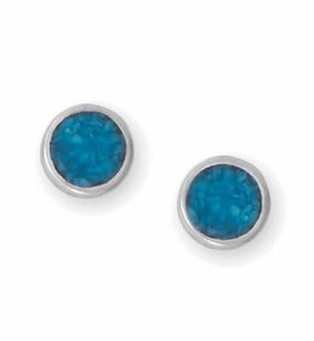 Turquoise Chip Inlay Round 5.5mm Stud Earrings Sterling Silver - Made in the USA Chic Ornament