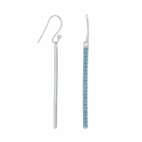 Safe Ornament Turquoise-color Cubic Zirconia Dangle Bar Earrings Rhodium on Sterling Silver