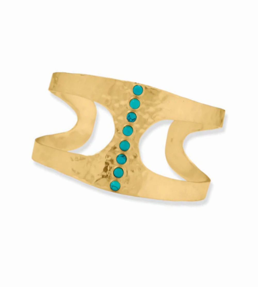 Turquoise Cuff Bracelet Hammered Finish Gold-plated Silver Yoga Companion