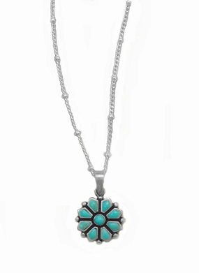 Attractive item Turquoise Flower Necklace with Satellite Chain Sterling Silver, 20-inch