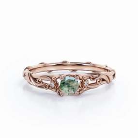 Top Rated Sealed Edge Twig 0.5 Ct Round Cut Green Moss Agate Engagement Ring