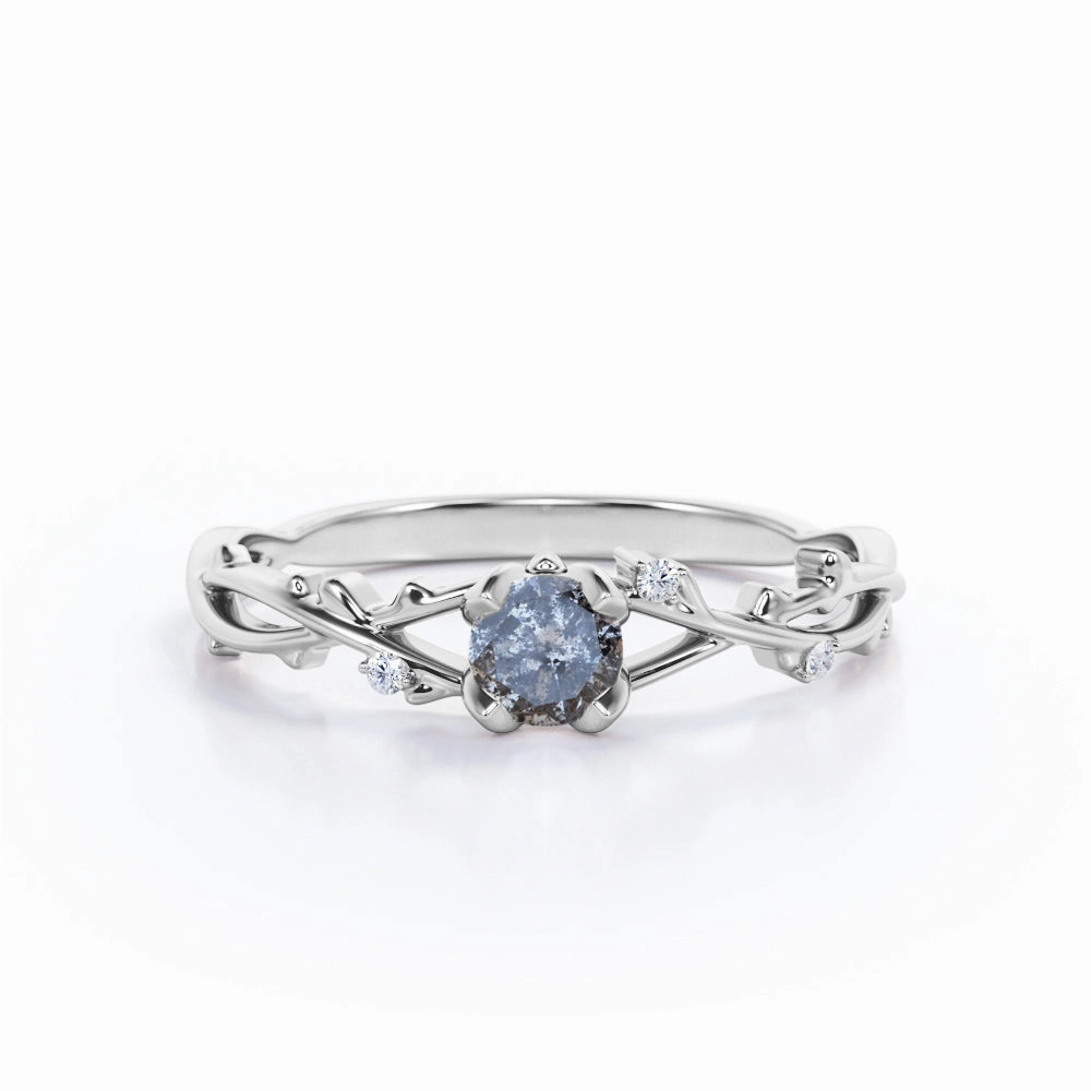 Twig 0.60 Ct Round Salt and Pepper Diamond Engagement Ring Excellent Gift