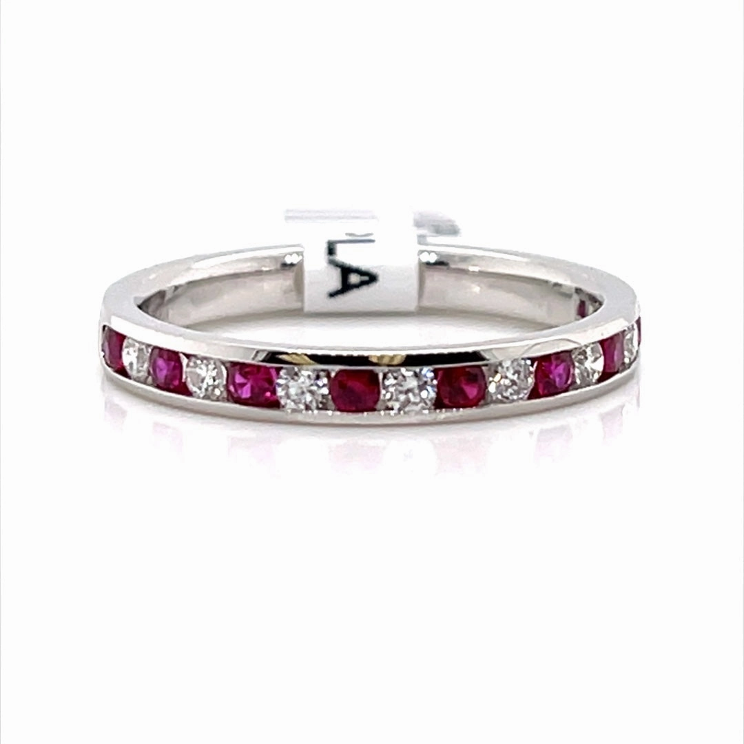 Bremer Jewelry Ruby and Diamond Channel Set Fashion Ring in Platinum (0.58ctw) Classic Jewelry Design Vintage Style
