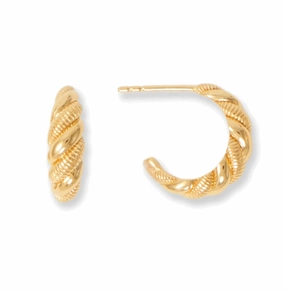 Ornate Selection Futuristic Trinket Twist 3/4 Hoop Earrings with Polished and Textured Finish Gold-plated Silver