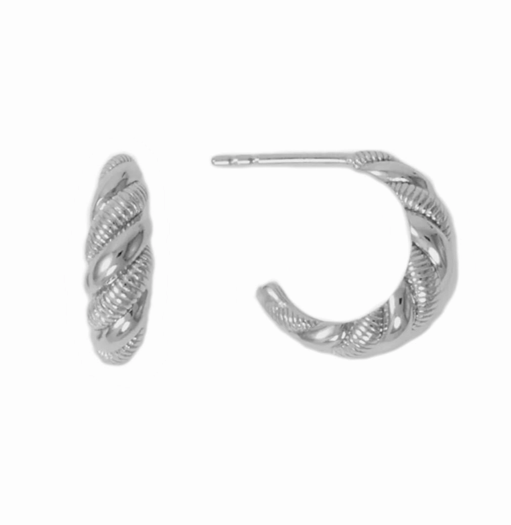 Twist 3/4 Hoop Earrings with Polished and Textured Finish Rhodium on Sterling Silver - Nontarnish Fashionable Creation