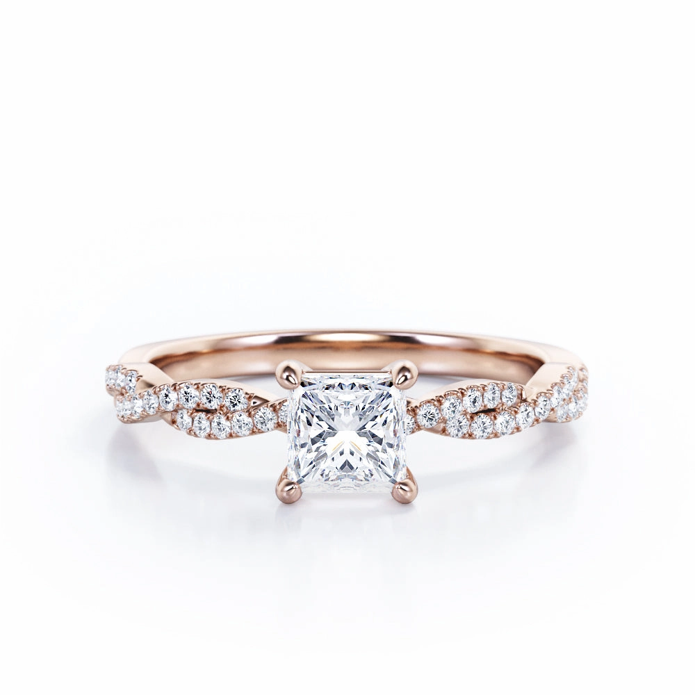Twisted 0.50 Ct Princess Cut Diamond Engagement Ring Genuine Sentiment Superior Appearance