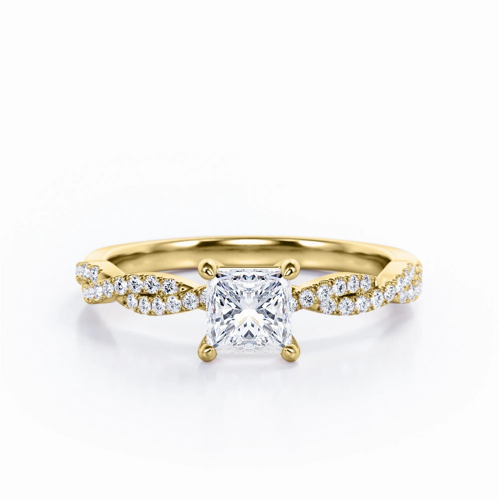 Twisted 0.50 Ct Princess Cut Diamond Engagement Ring Classic Statement