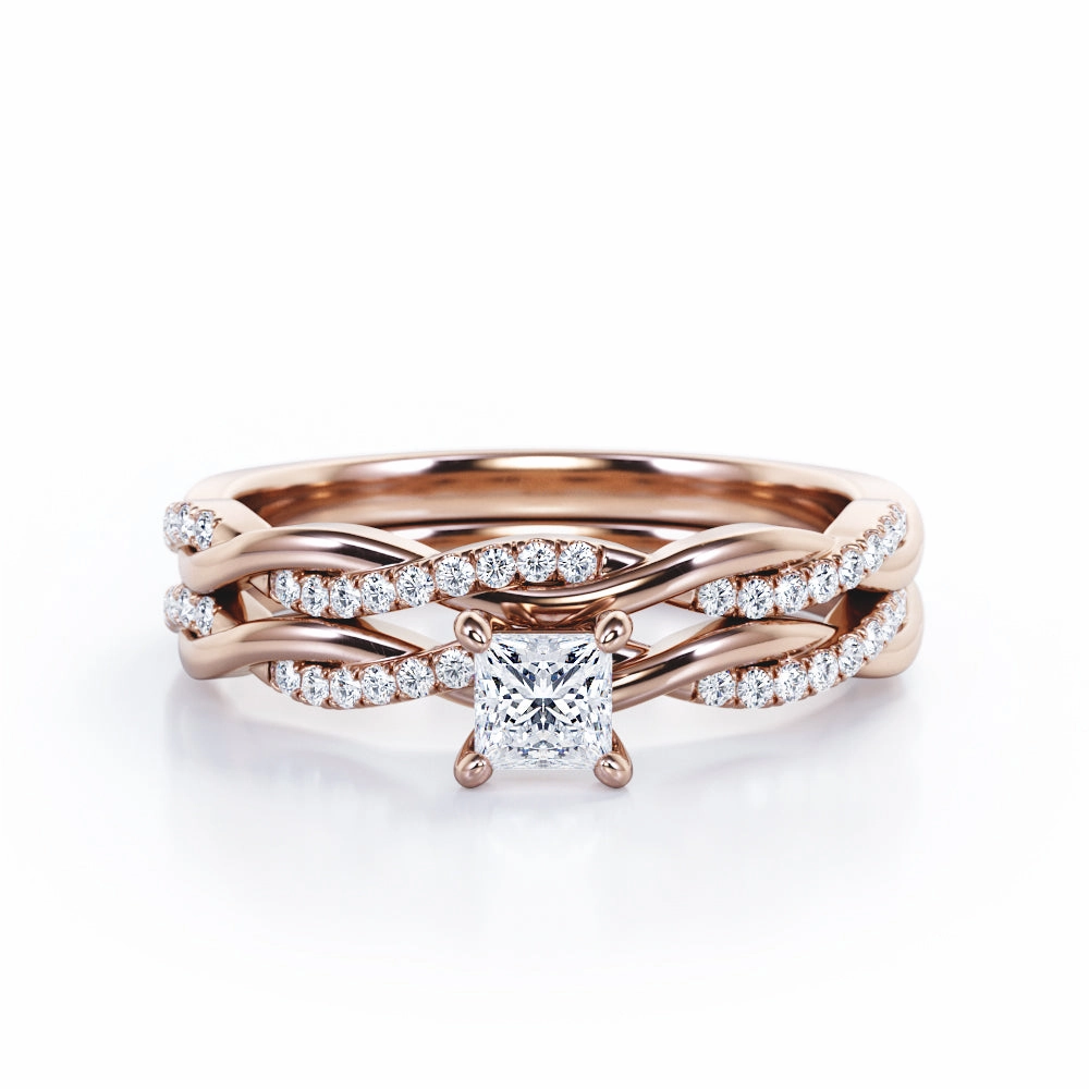 Twisted 0.50 Ct Princess Cut Diamond Wedding Ring Set Simple Creation