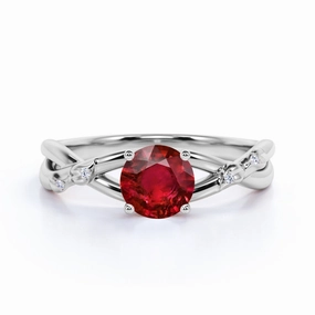 Luxury Motion Hypoallergenic Statement Twisted 1.05 ct Round Lab-Created Ruby Infinity Engagement Ring