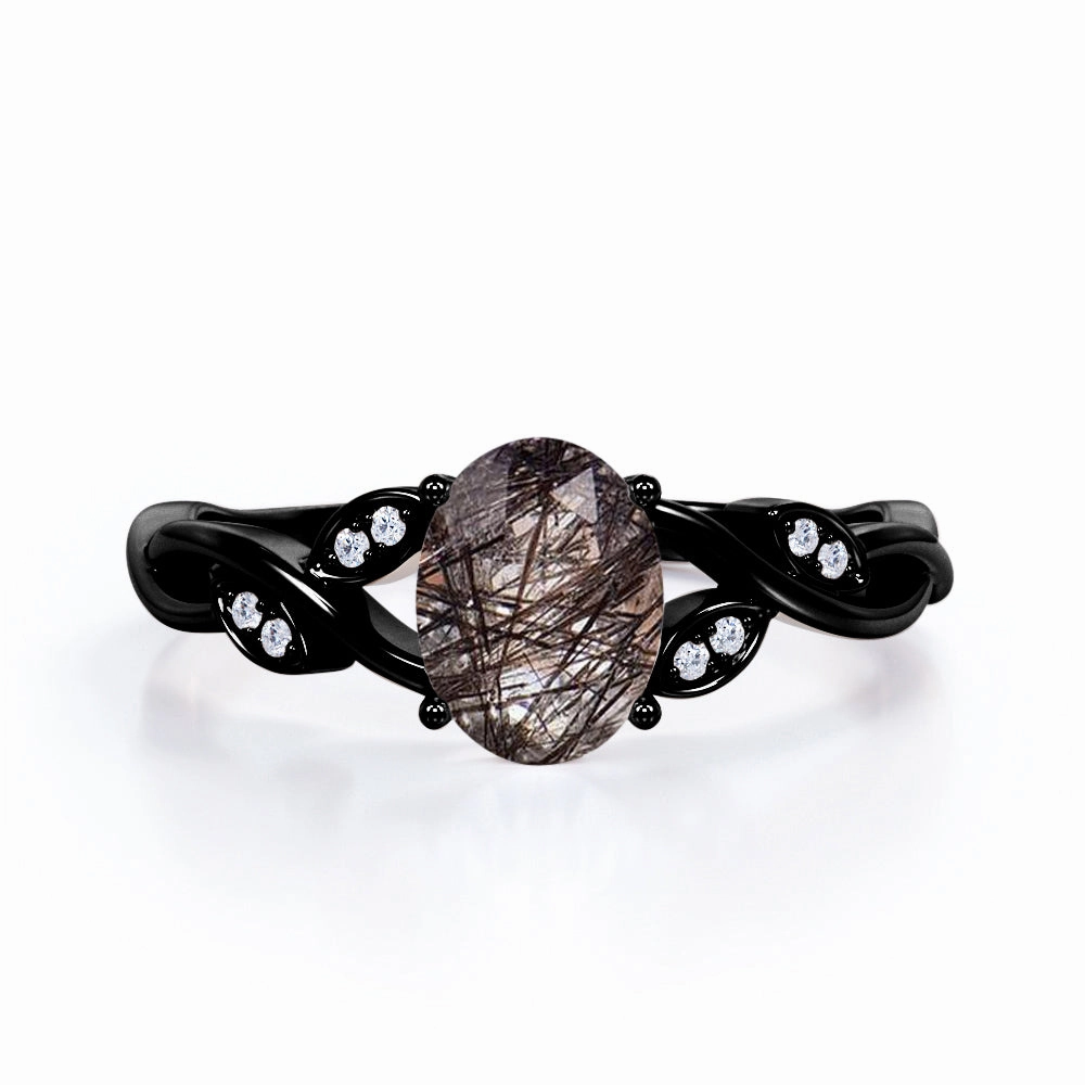 Twisted 1.10 ct Oval Black Rutilated Quartz Infinity Engagement Ring Brilliant Product