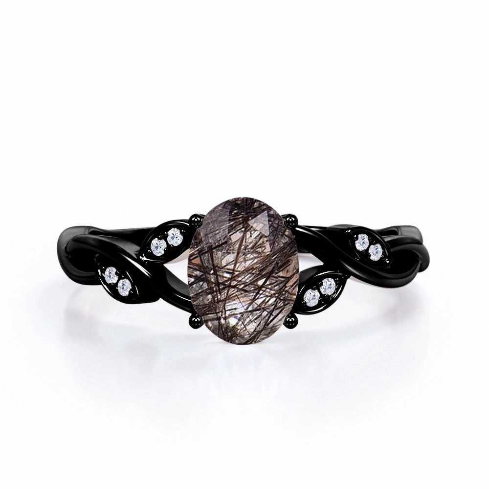 Twisted 1.10 ct Oval Black Rutilated Quartz Infinity Engagement Ring Creative Sign