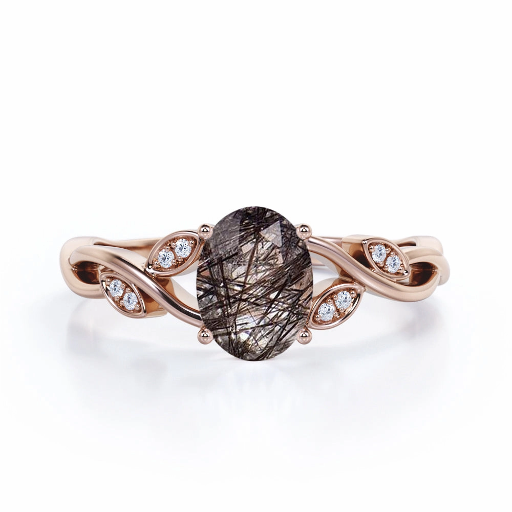 Traditional Craft Twisted 1.10 ct Oval Black Rutilated Quartz Infinity Engagement Ring