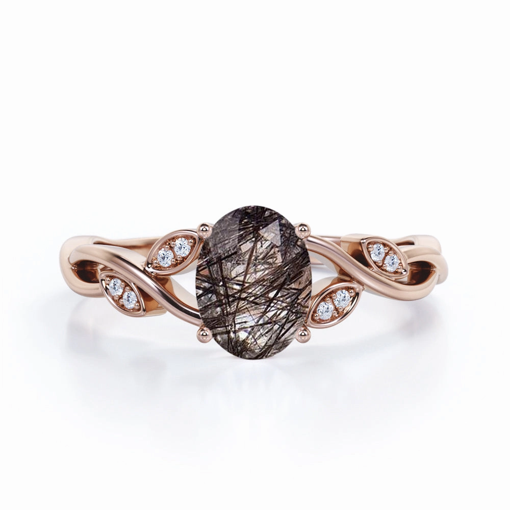 Simple Accent Modern Accent Twisted 1.10 ct Oval Black Rutilated Quartz Infinity Engagement Ring