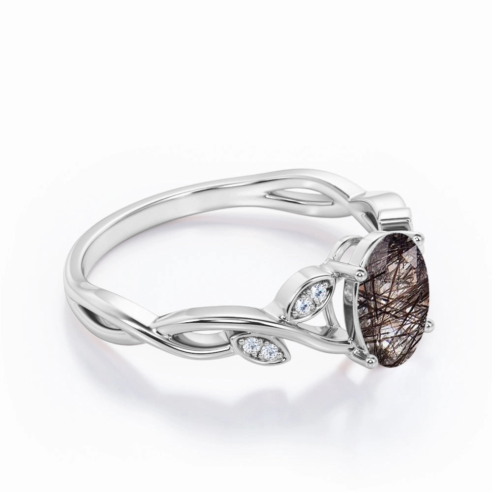 Twisted 1.10 ct Oval Black Rutilated Quartz Infinity Engagement Ring Secure Gift