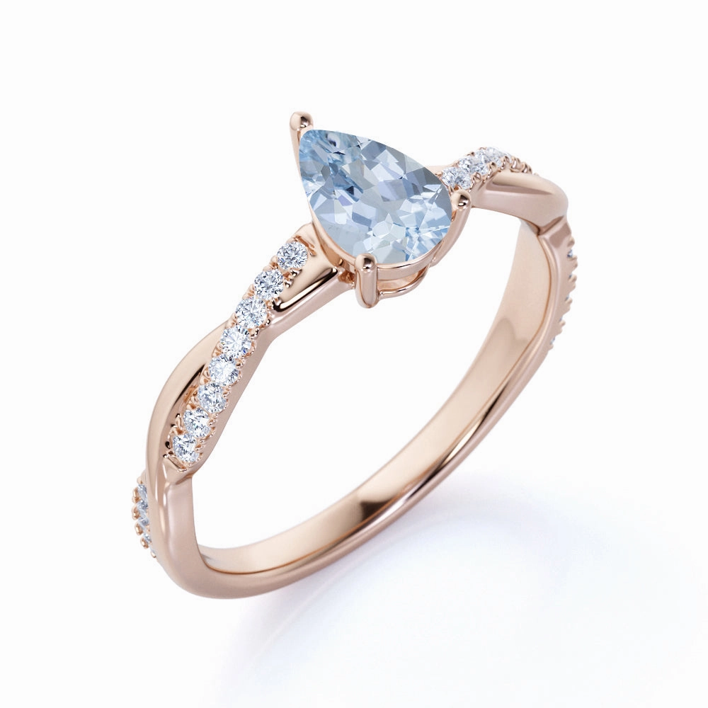 Delicate Accessory Twisted 1.25 ct Teardrop Aquamarine Infinity Engagement Ring