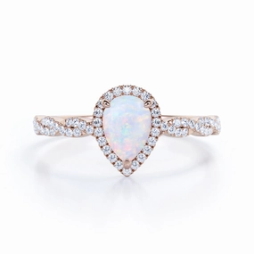 Attractive Look Custom Adornment Twisted 1.45 Ct Pear Cut Lab Created Opal Engagement Ring