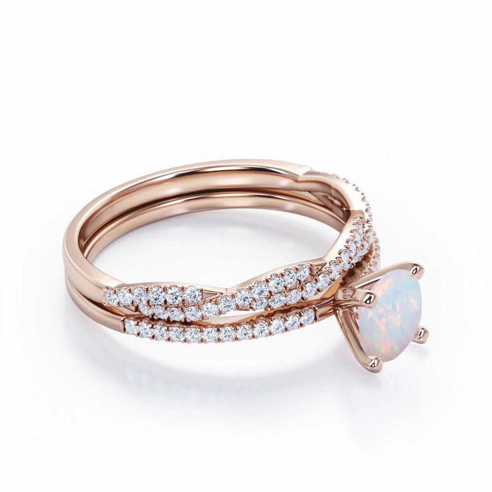 Premium Accent Comfortable Statement Twisted 1.50 Ct Round Cut Lab Created Opal Bridal Set