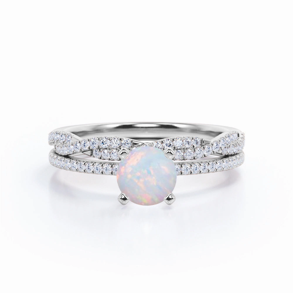 Twisted 1.50 Ct Round Cut Lab Created Opal Bridal Set Minimal Glimmer Professional Cleaning