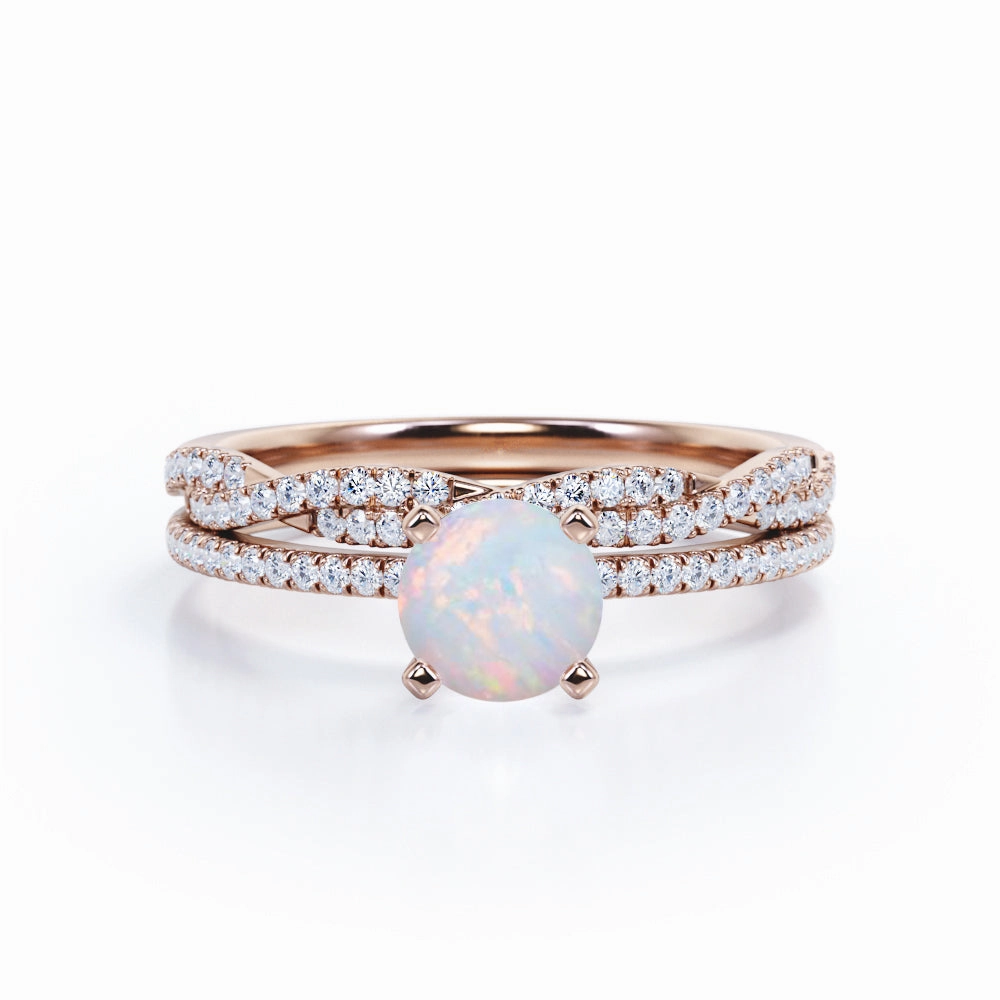 Twisted 1.50 Ct Round Cut Lab Created Opal Bridal Set Day To Night