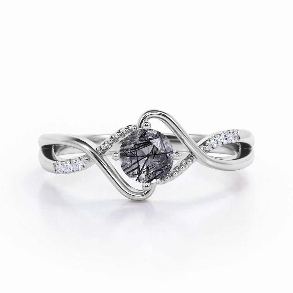 Beautiful Item Twisted Shank 1.10 ct Round Black Rutilated Quartz Engagement Ring