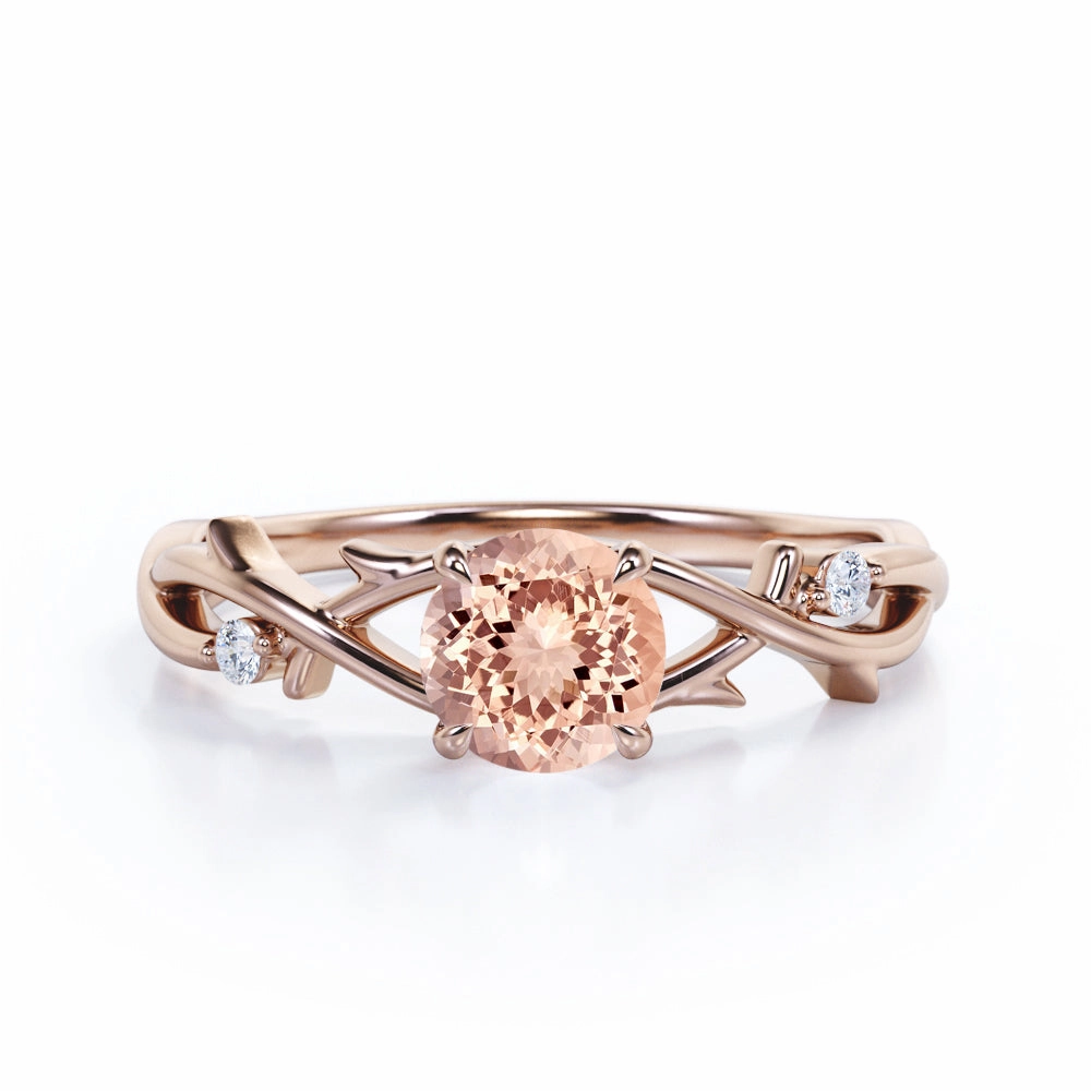 Bold Symbol Designer Label Twisted Twig 0.5 ct Round Morganite Infinity Engagement Ring
