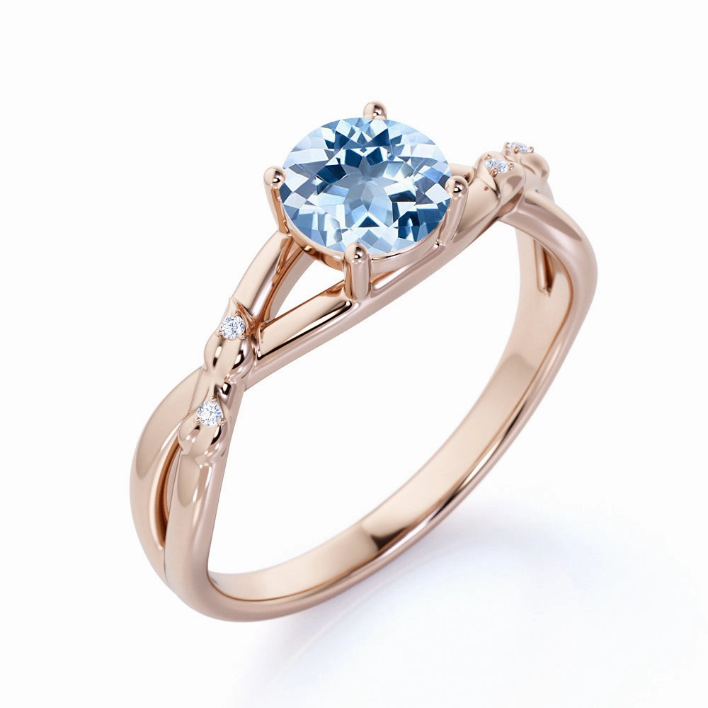 Affordable Mark Twisted Twig 1.10 ct Round Aquamarine Infinity Engagement Ring