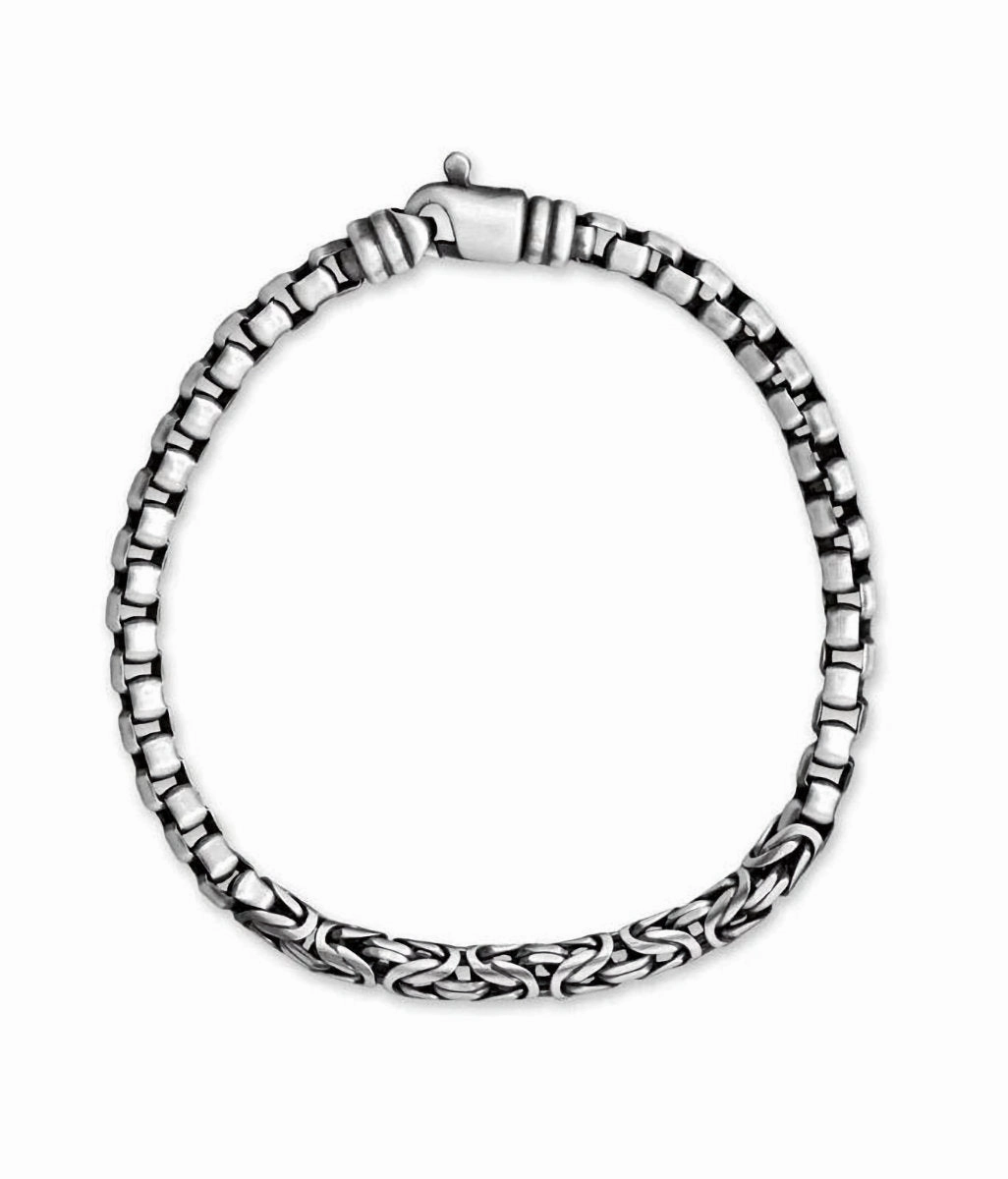 Classic staple Typical View Italian Rounded Box and Byzantine Chain Bracelet Black Rhodium Finished Silver Brushed