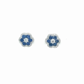 Dainty Edge Classic Pieces Bremer Jewelry Sapphire and Diamond Earrings in 18K White Gold (1.56ctw)