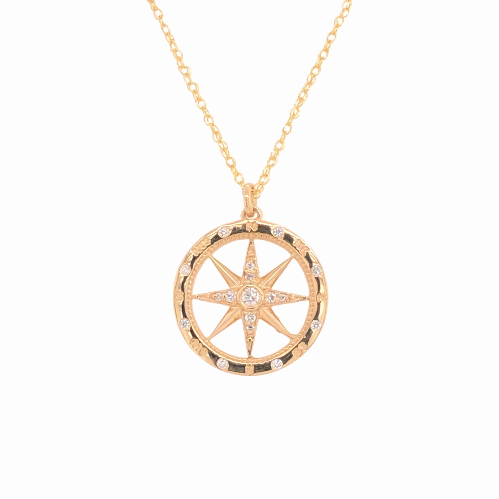 Elegant flair Distinct Highlight Medium Windrose Style Round Diamond Compass Pendant
